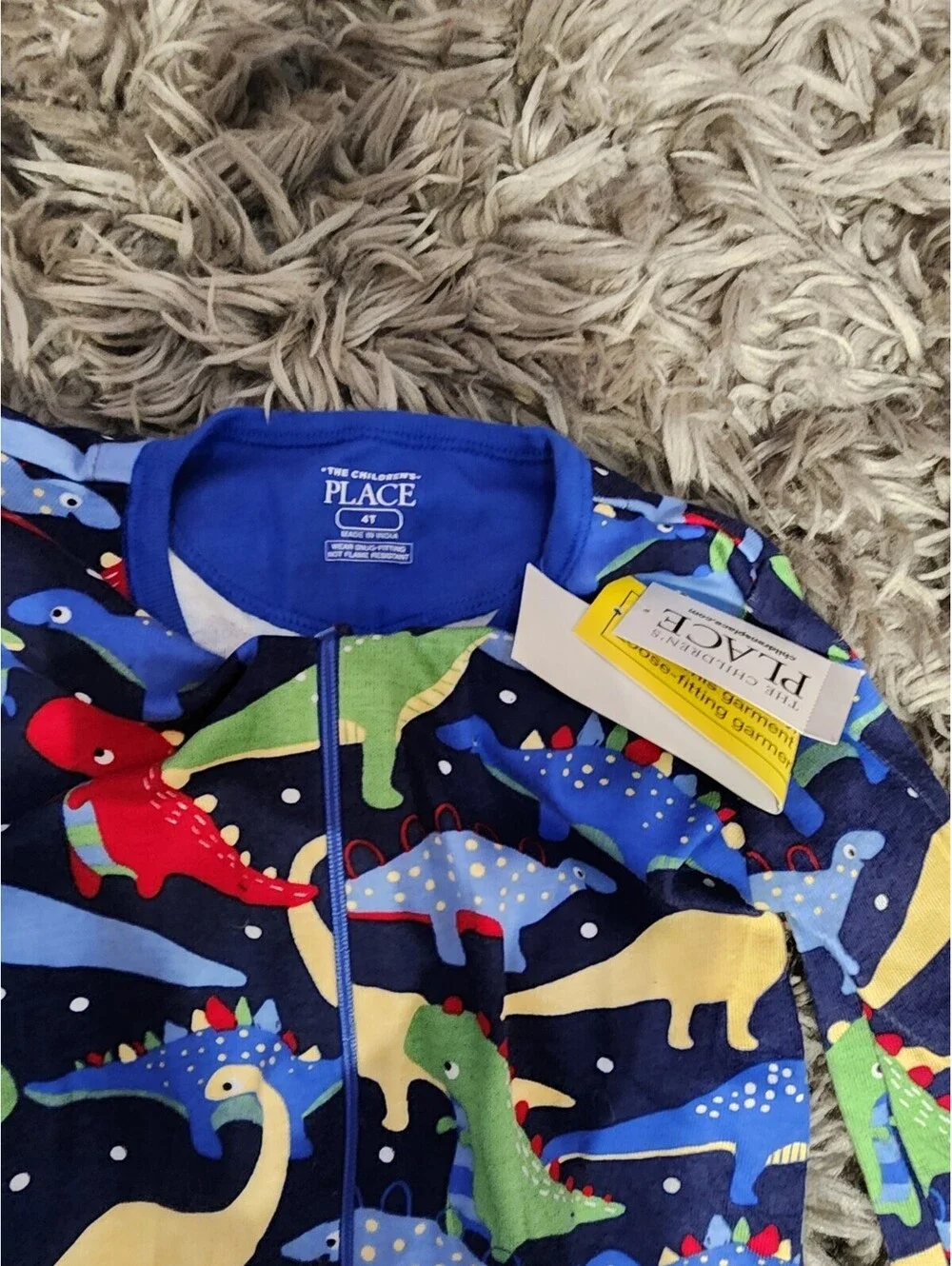 The Children's Place Boys 4T Blue Dinosaur Print One Piece Zip Pajamas